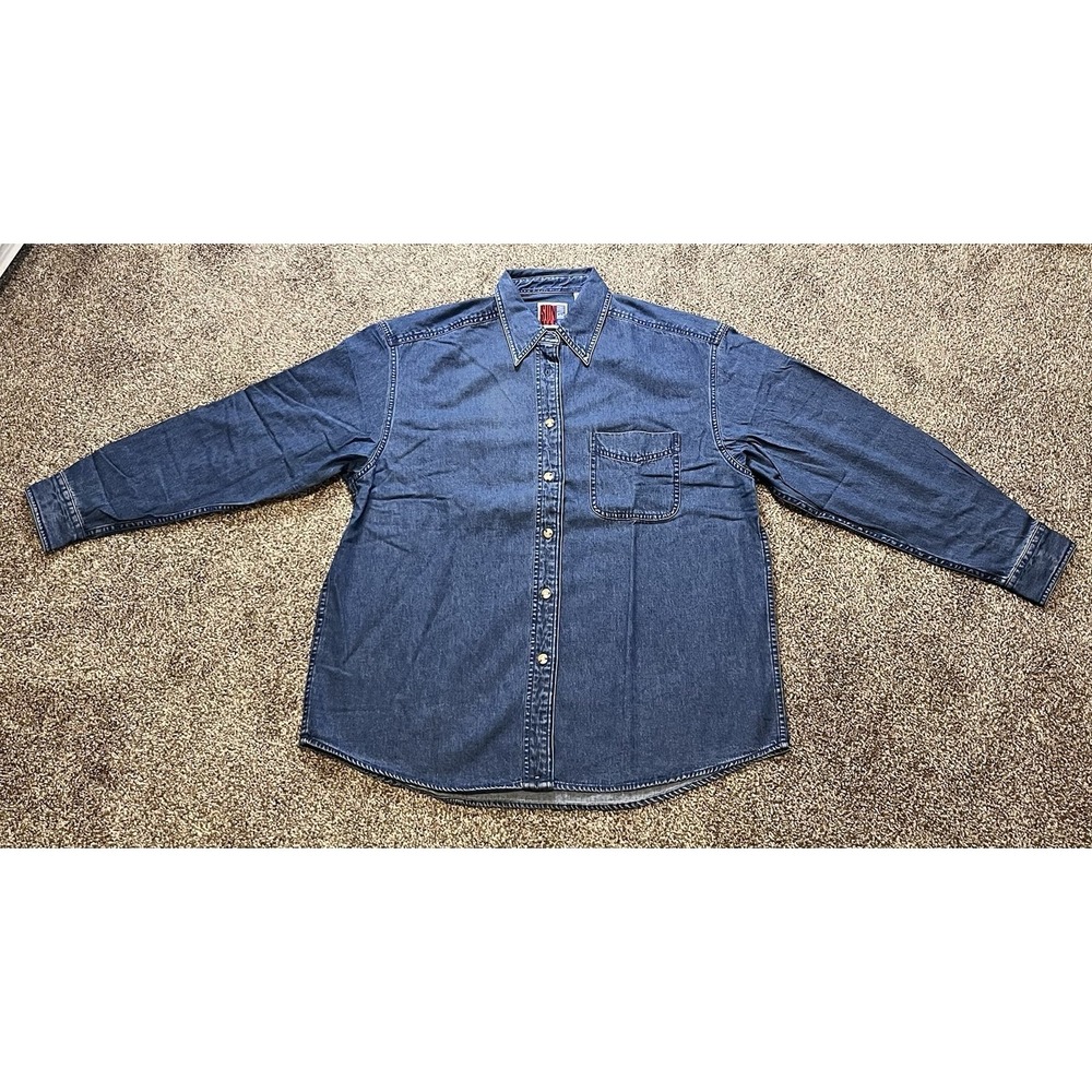 Vintage Sunbelt Denim Button Up Shirt Long Sleeve Sz Lrg. Made In Hong Kong NWOT